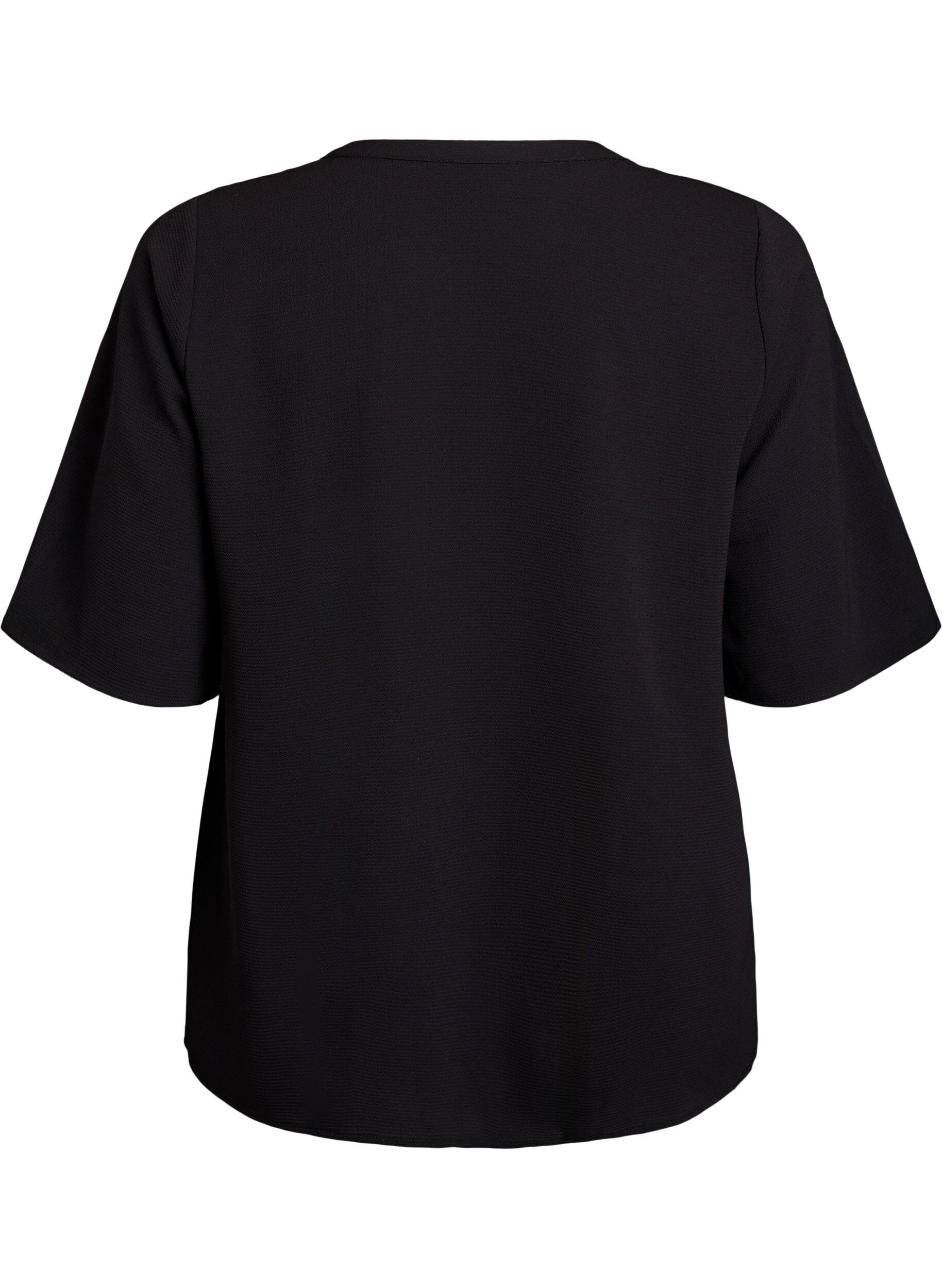 ZizziKurz&auml;rmlige Bluse mit V-Ausschnitt, Schwarz, Packshot image number 1