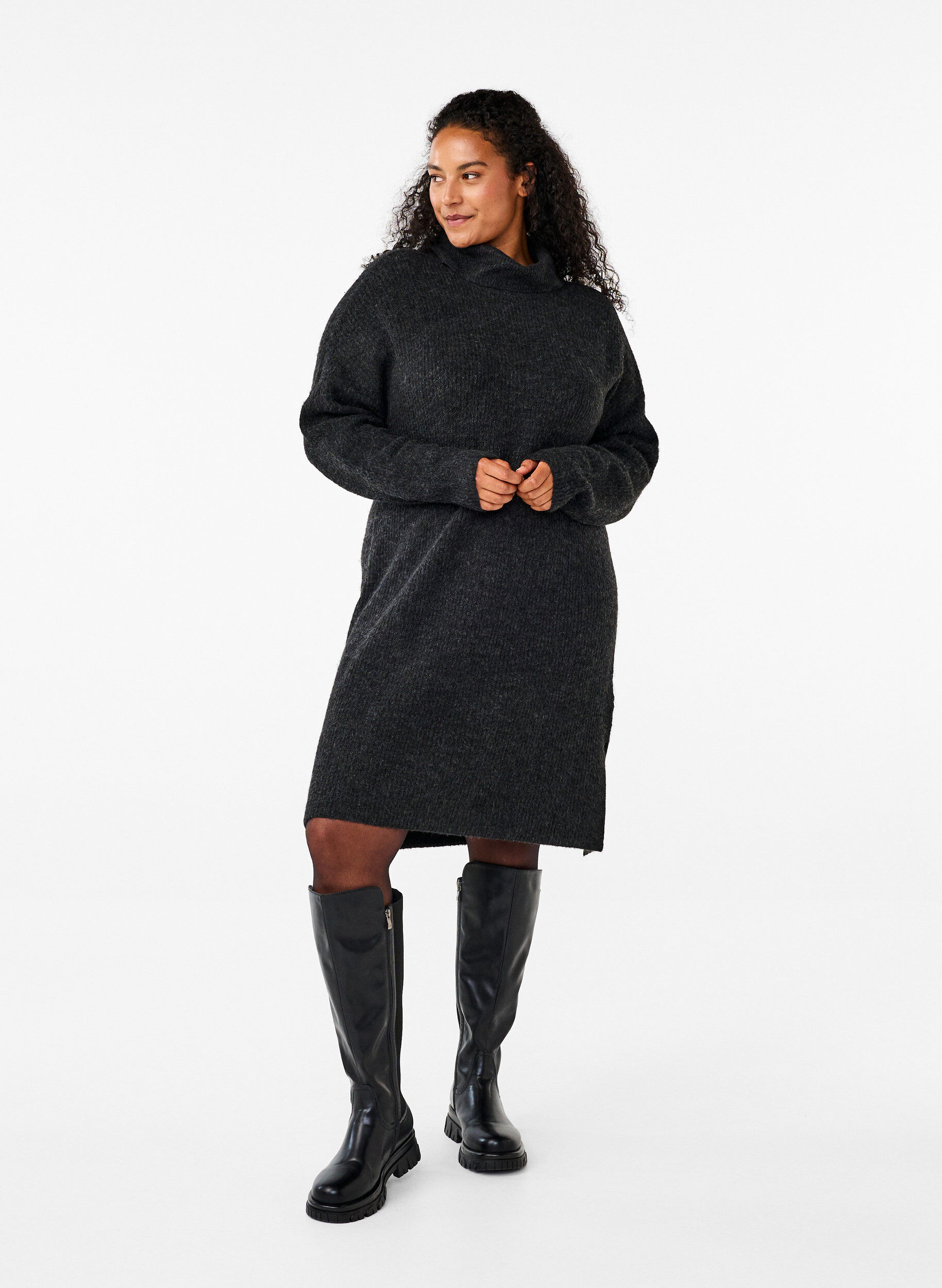 ZizziStrickkleid mit Rollkragen, Grau, Model image number 1