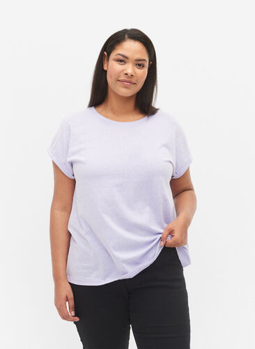 Melange-T-Shirt mit kurzen Ärmeln, Lavender Mél, Model image number 0