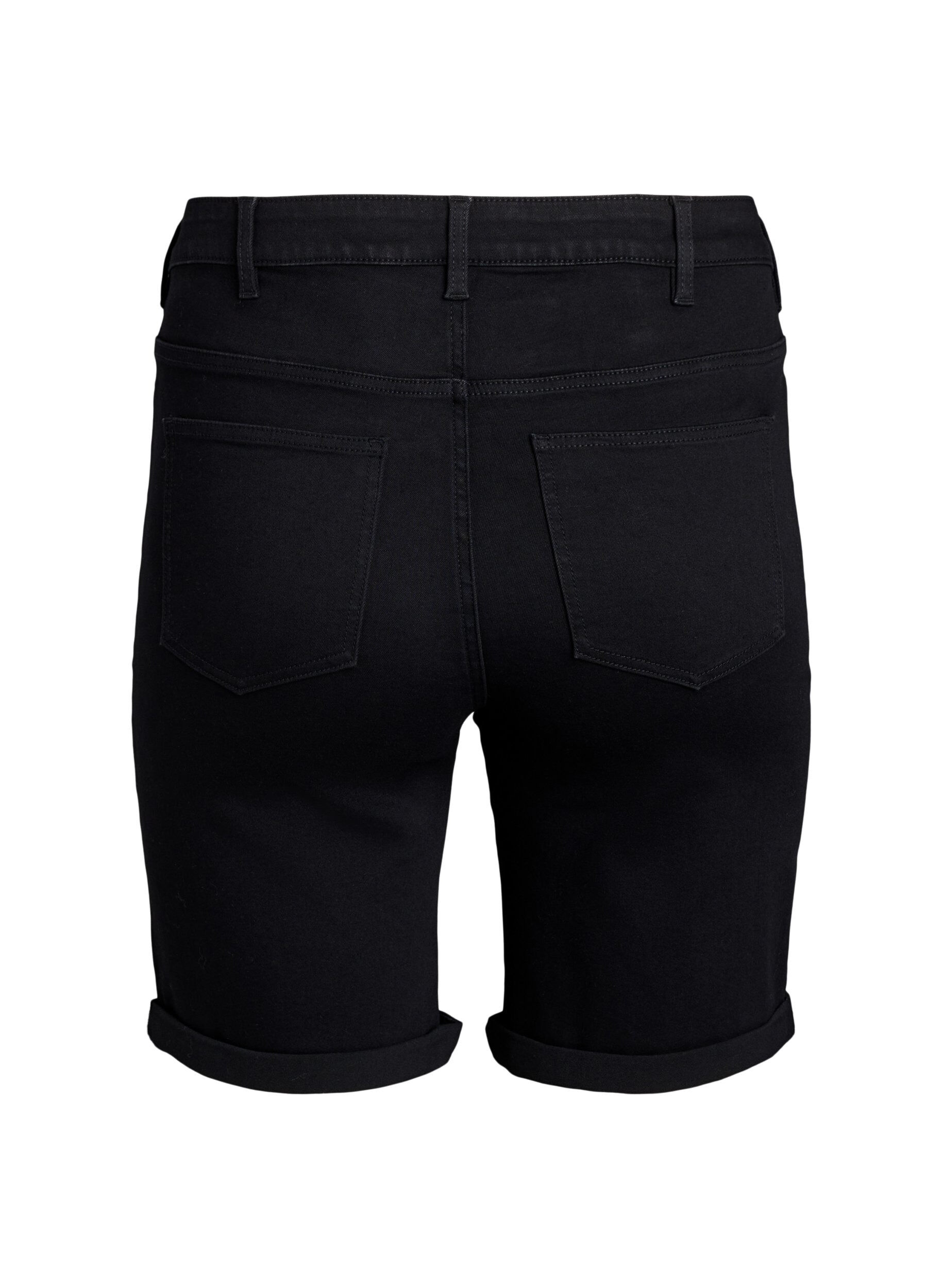 ZizziEng anliegende Jeansshorts mit hoher Taille, Schwarz, Packshot image number 1