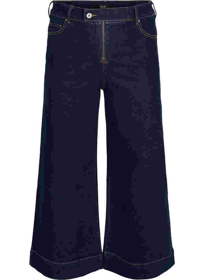 Cropped Jeans mit breitem Bein, Unwashed, Packshot image number 0
