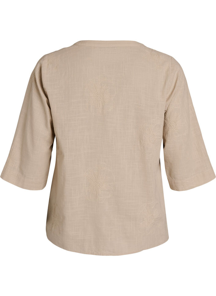 Bluse aus Baumwolle mit gestickten Details und 3/4-&Auml;rmeln, Beige, Packshot image number 1