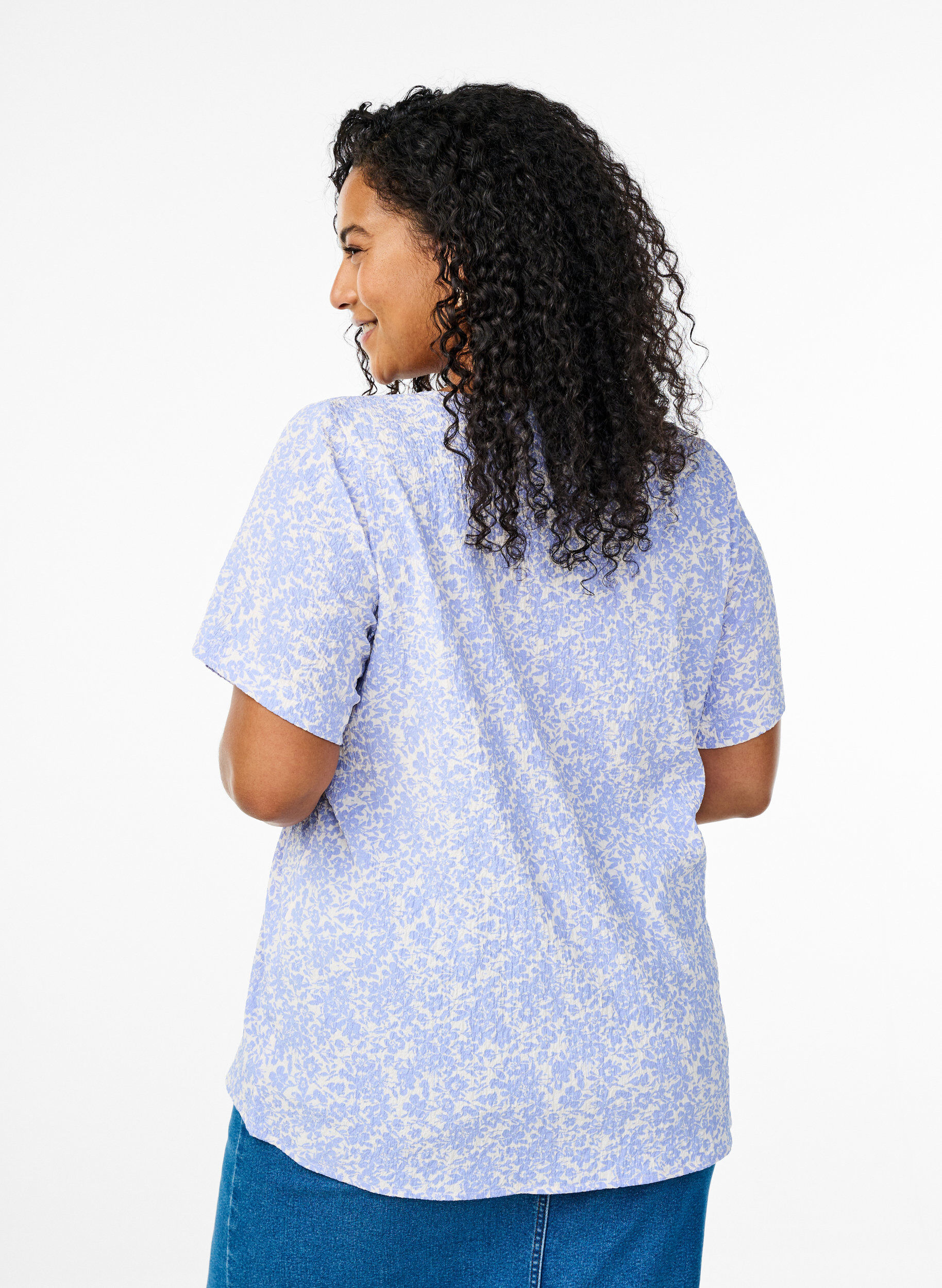 ZizziBluse mit Struktur und kurzen &Auml;rmeln, Blau, Model image number 2