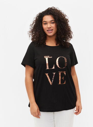 Kurzärmeliges T-Shirt aus Baumwolle mit Druck, Black W. Love , Model image number 0