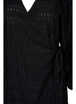 Wickelkleid mit Langarm und strukturiertem Muster, Black, Packshot image number 2