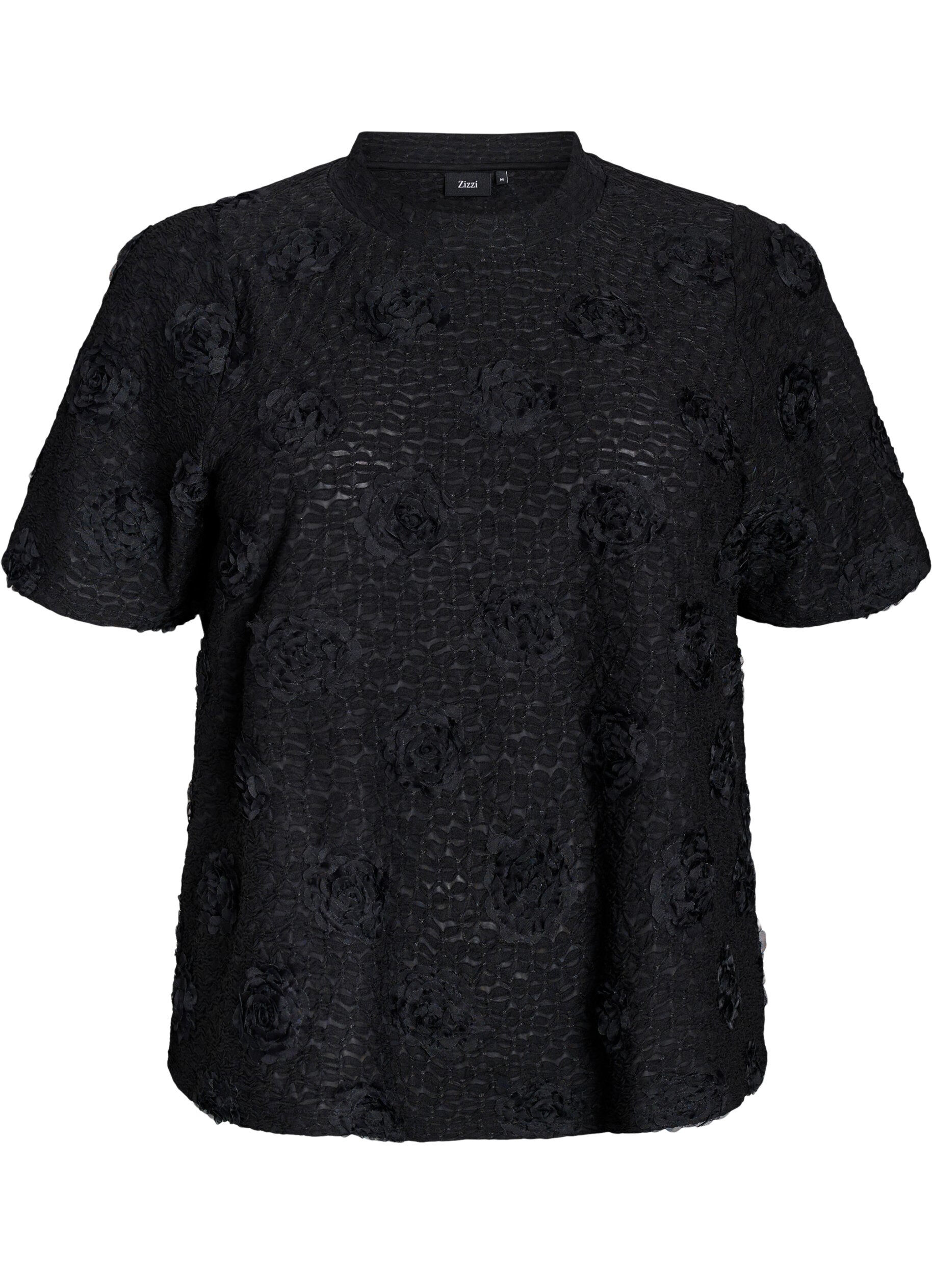 Bluse mit 3D-Blumen und kurzen &Auml;rmeln