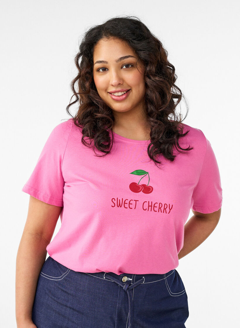 T-Shirt mit Print, Pink, Model image number 0
