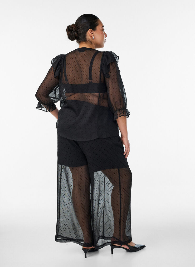 Lockere Hose aus Chiffon mit Punkten, Schwarz, Model