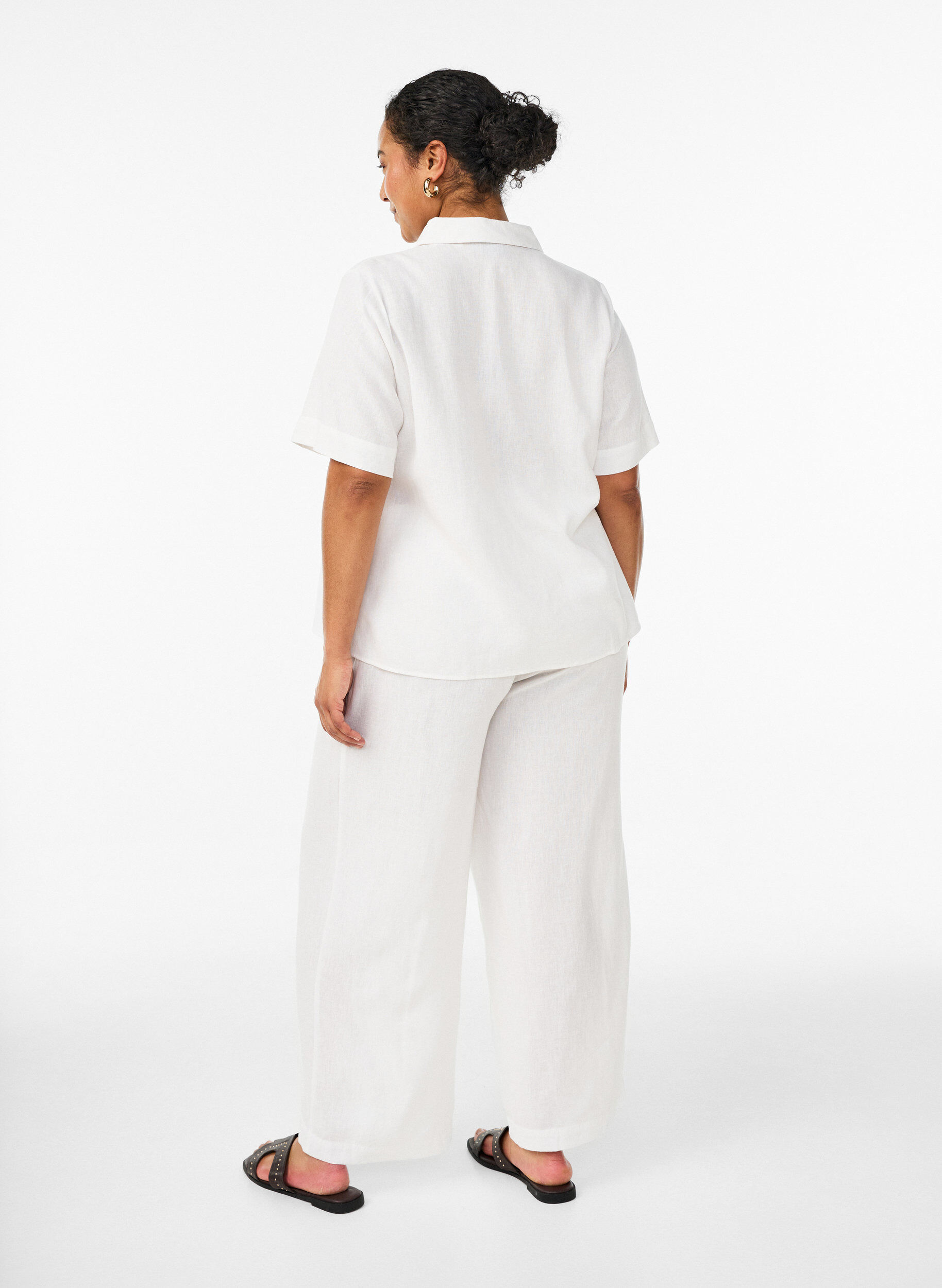ZizziHose aus Leinen und Viskose mit weitem Bein, Wei&szlig;, Model image number 1