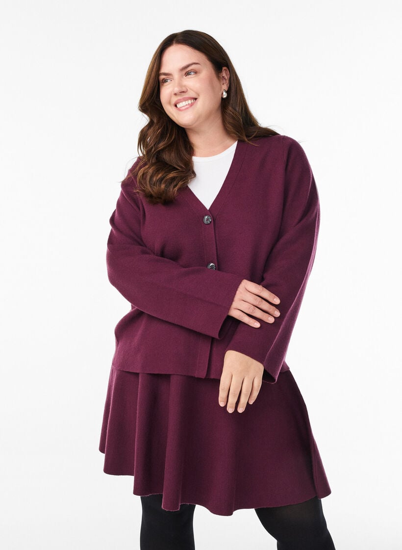 Kurzer Strickrock in A-Linie, Dunkles Bordeaux, Model image number 0