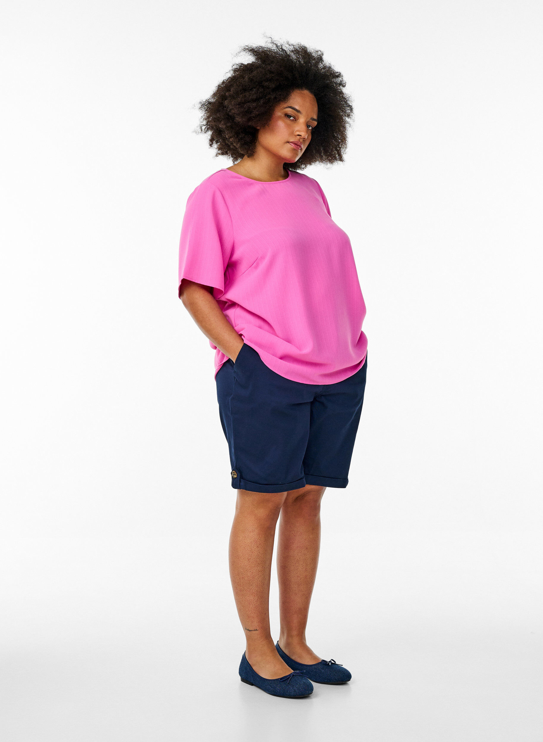 ZizziKurz&auml;rmelige Bluse mit Rundhalsausschnitt, Pink, Model image number 1
