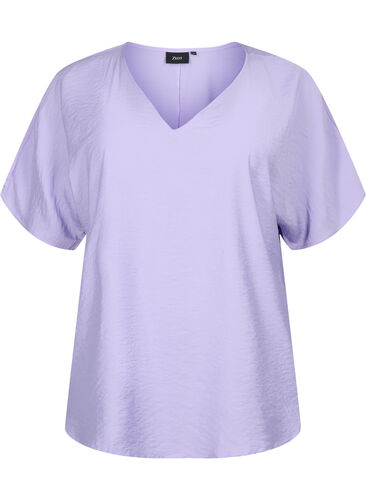 Viskose Bluse mit kurzen Ärmeln und V-Ausschnitt, Lavender, Packshot image number 0