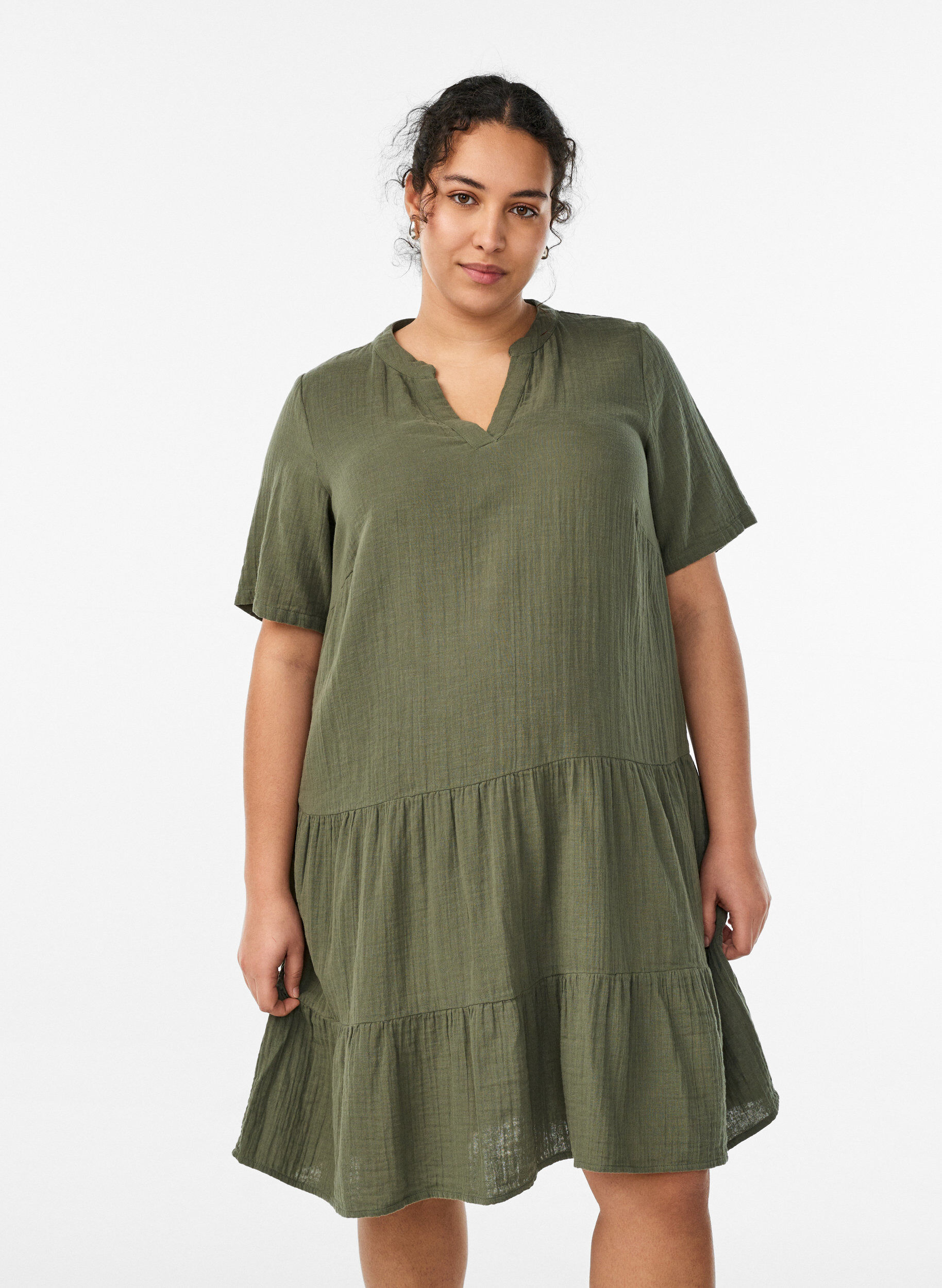 ZizziKurzes A-Linien-Kleid aus Baumwollmusselin, Gr&uuml;n, Model image number 0