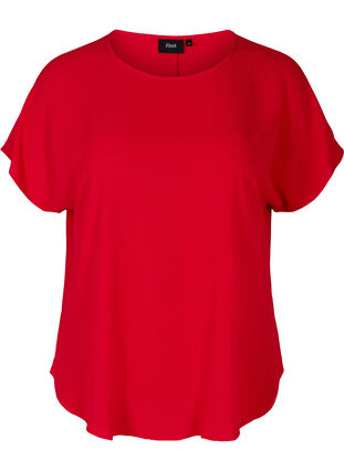 Bluse mit kurzen Ärmeln und Rundhalsausschnitt, Lipstick Red, Packshot image number 0