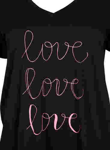T-Shirt aus Baumwolle mit V-Ausschnitt und Druck, Black W. Love, Packshot image number 2