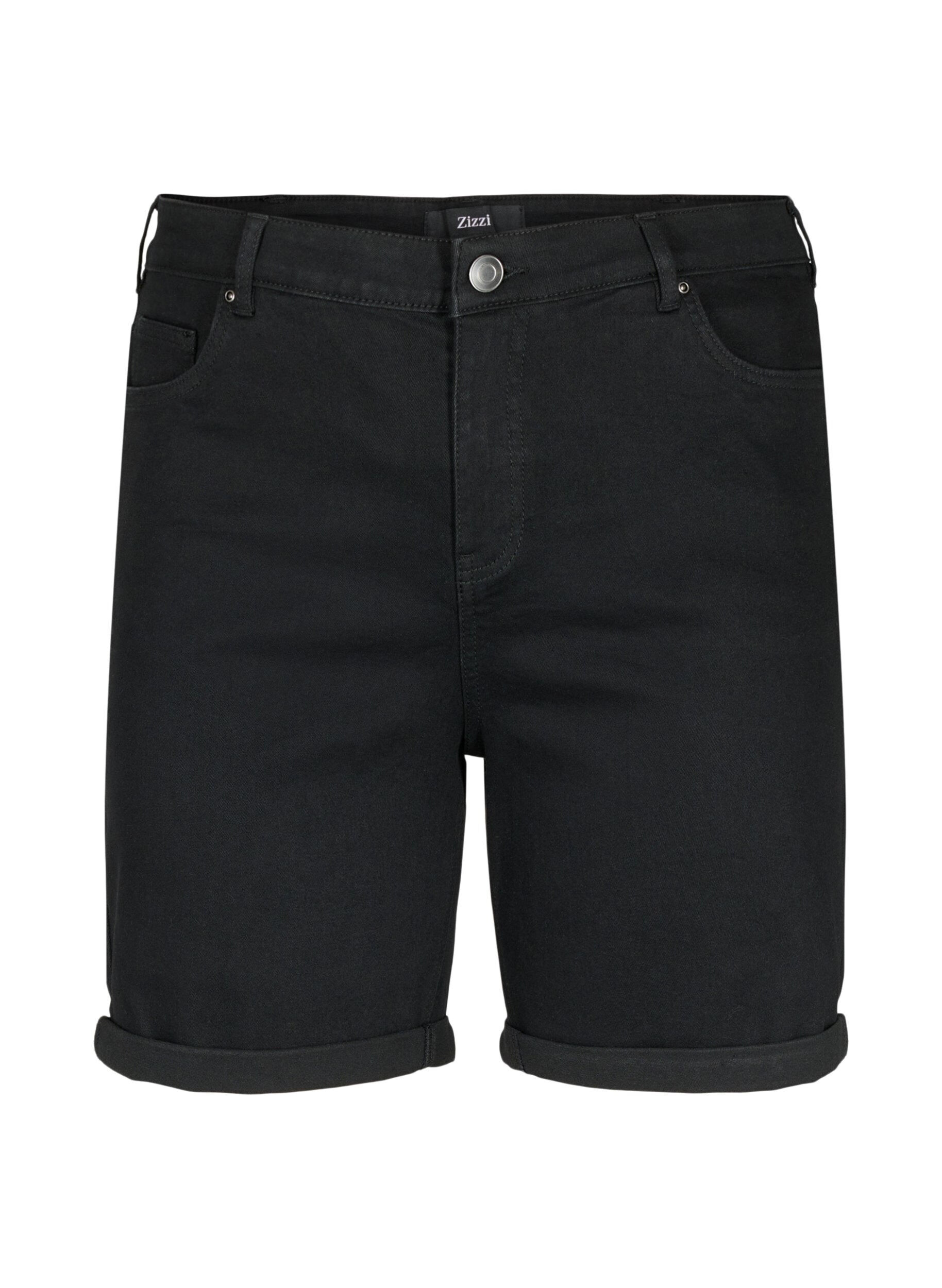 ZizziEng anliegende Denim-Shorts mit hoher Taille, Black, Packshot image number 0