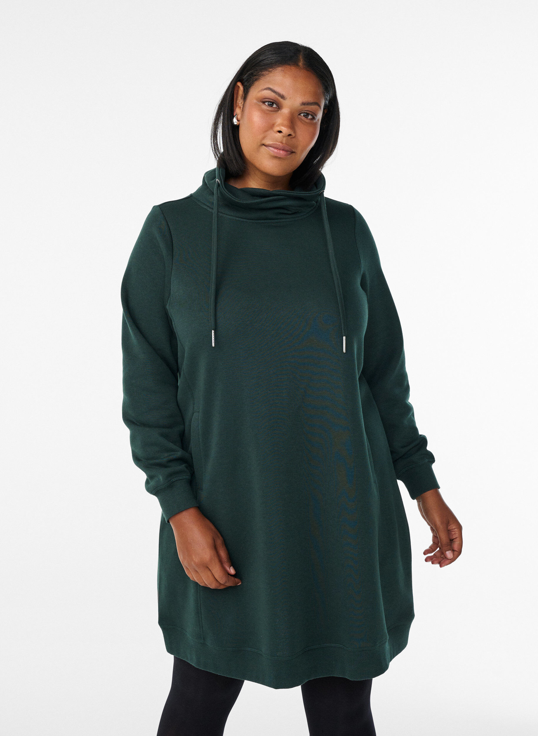 ZizziKurzes Sweatshirtkleid mit Stehkragen und Taschen, Gr&uuml;n, Model image number 0