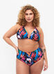 Bikini-Hose mit Print und hoher Taille, Blau, Model image number 0