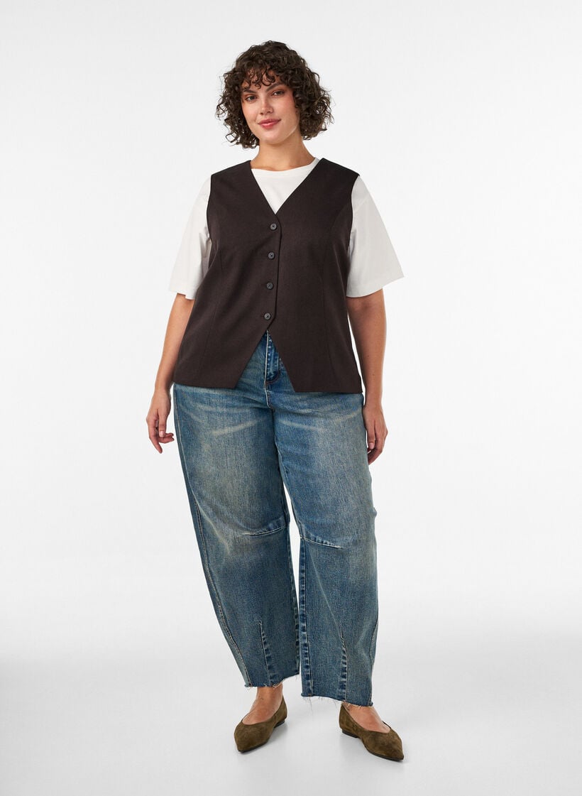 Waistcoat with button closure, Brown, Model image number 1