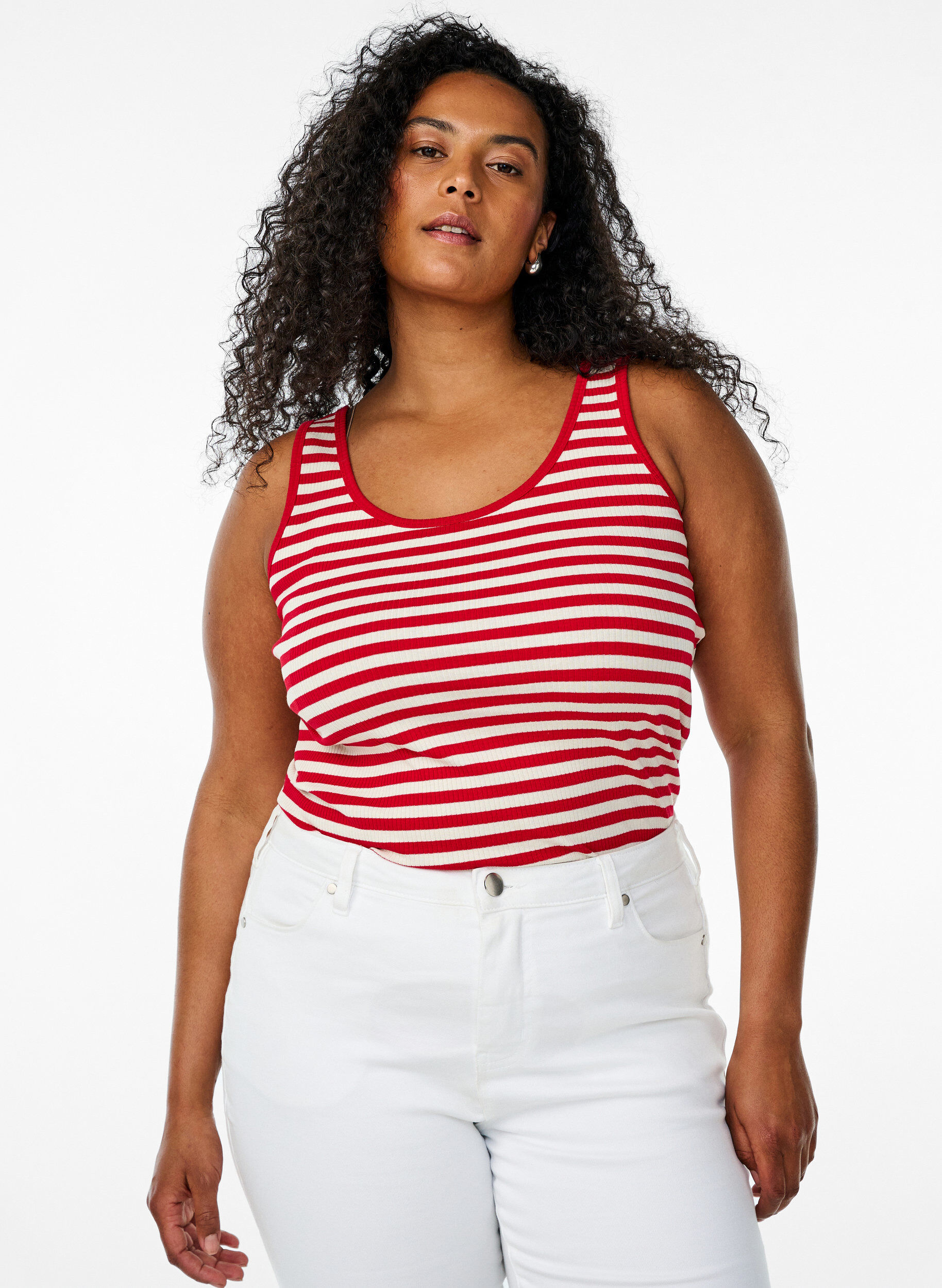 ZizziGestreiftes Tanktop mit Rippenstruktur, Rot, Model image number 0