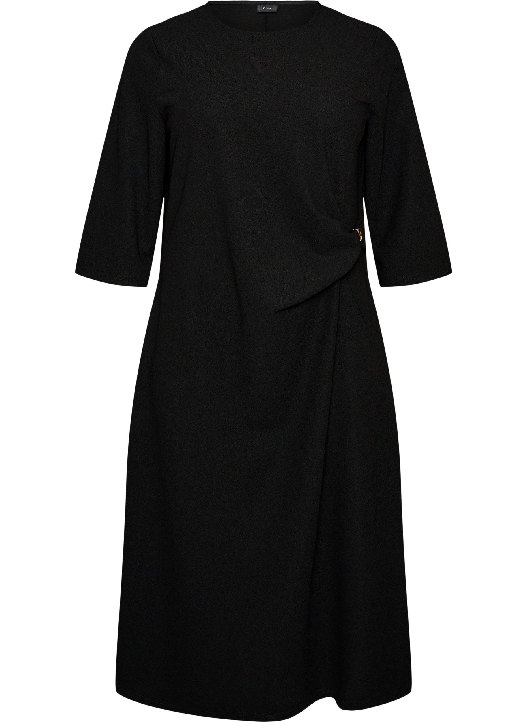ZizziJerseykleid mit Drapierung und dekorativer Schnalle, Schwarz, Packshot image number 0
