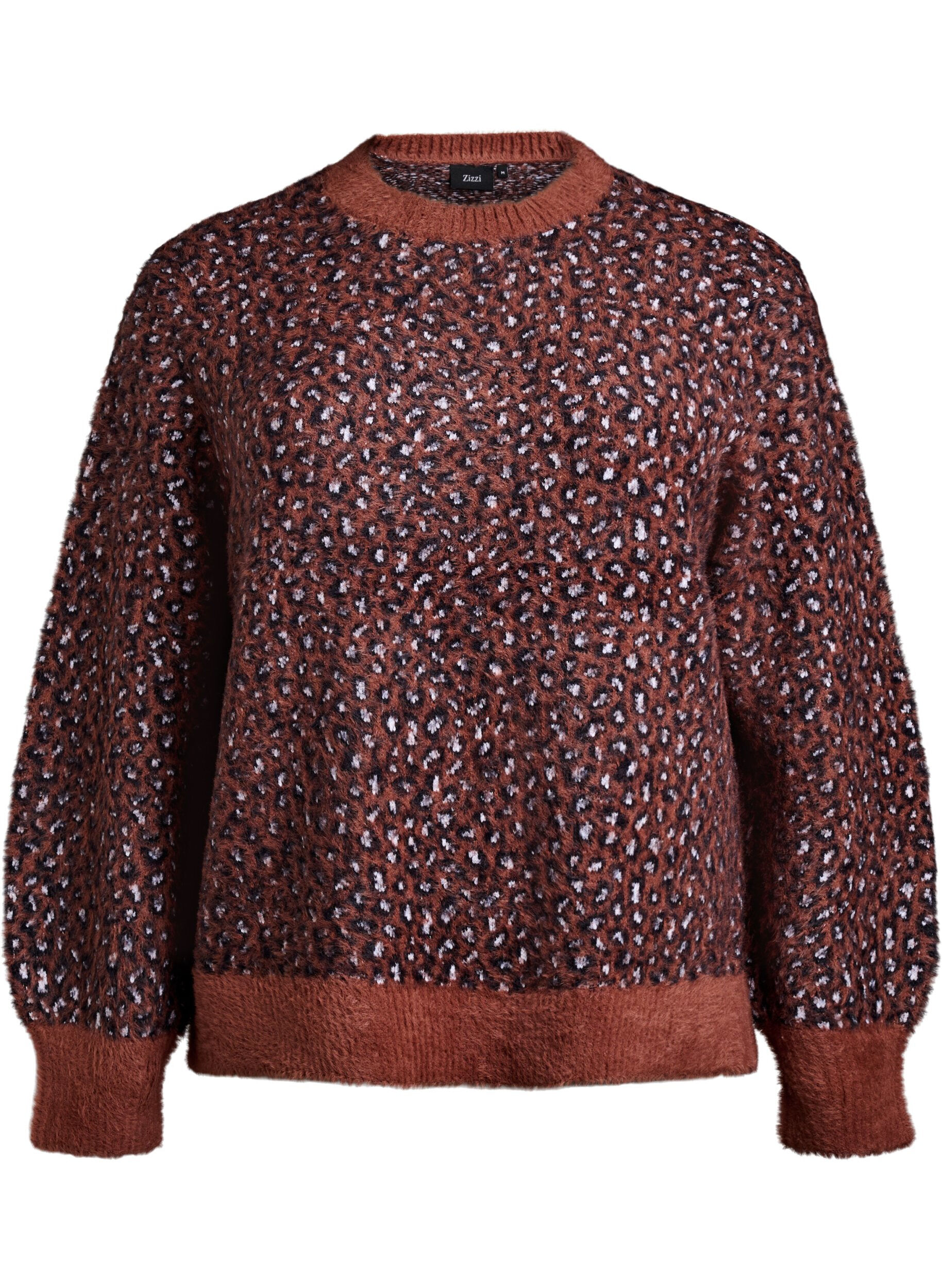 ZizziStrickpullover mit Animalprint und flauschigem Finish, Rot, Packshot image number 0