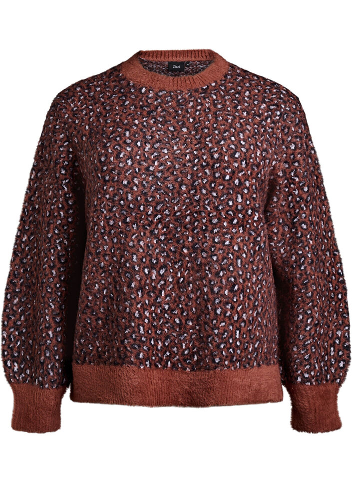Strickpullover mit Animalprint und flauschigem Finish, Rot, Packshot
