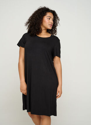 Kleid mit kurzen Ärmeln, Black, Model image number 0