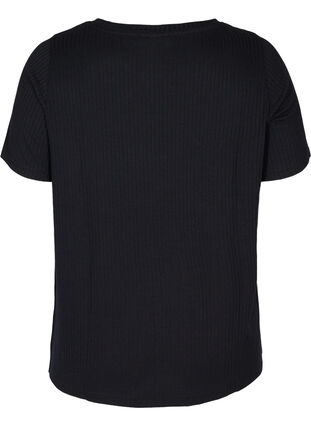 Einfarbiges Ripp T-Shirt mit kurzen Ärmeln, Black, Packshot image number 1