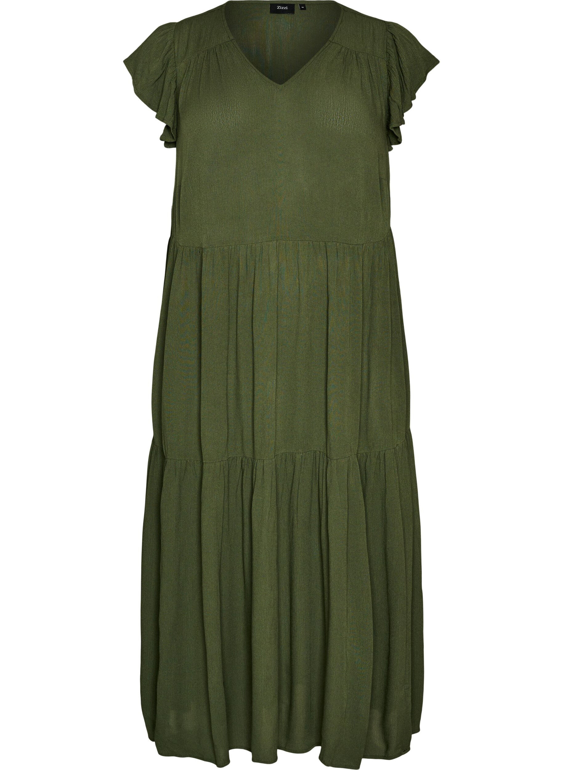 Midikleid aus Viskose mit R&uuml;schen&auml;rmeln