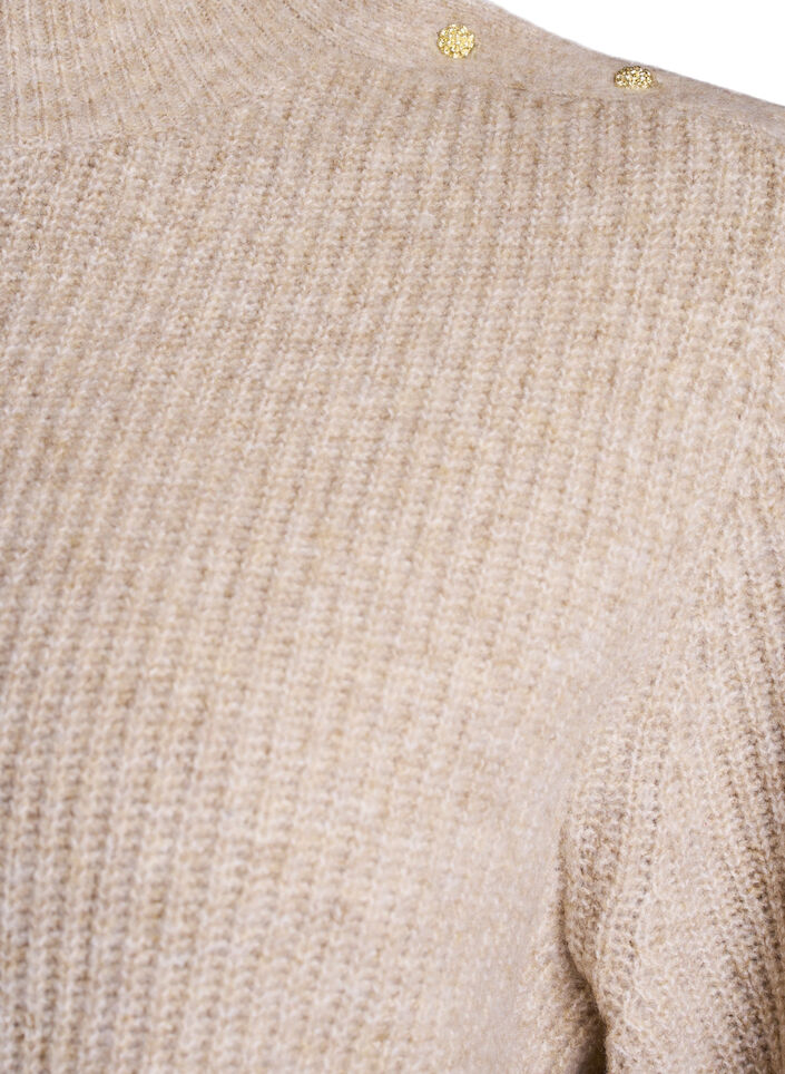 Pullover aus Rippstrick mit Puffärmeln und Knöpfen, Beige, Packshot image number 2