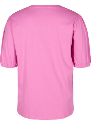 T-Shirt aus Baumwolle mit Ärmeln in Ellbogenlänge, Cyclamen, Packshot image number 1