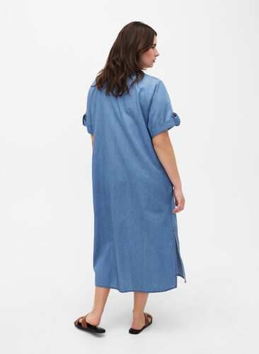 Jeanskleid mit Schlitz und kurzen Ärmeln, Blue denim, Model image number 1