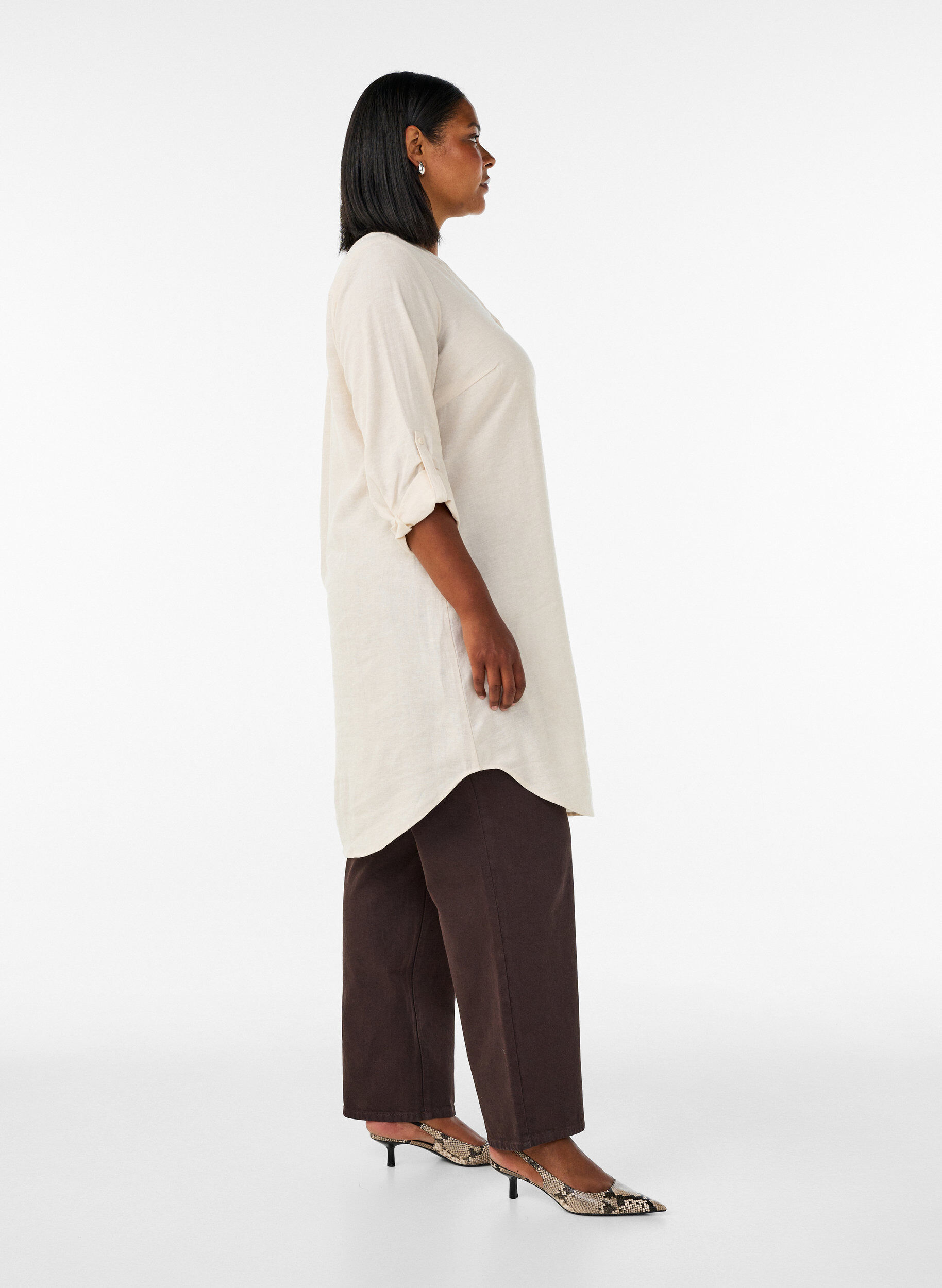 ZizziLange Bluse aus Leinen und Viskose, Beige, Model image number 3