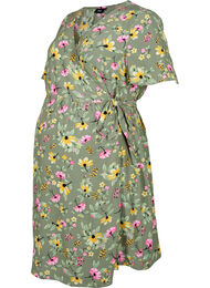 Schwangerschaftskleid aus Viskose mit Wickeleffekt, Green Flower Print, Packshot
