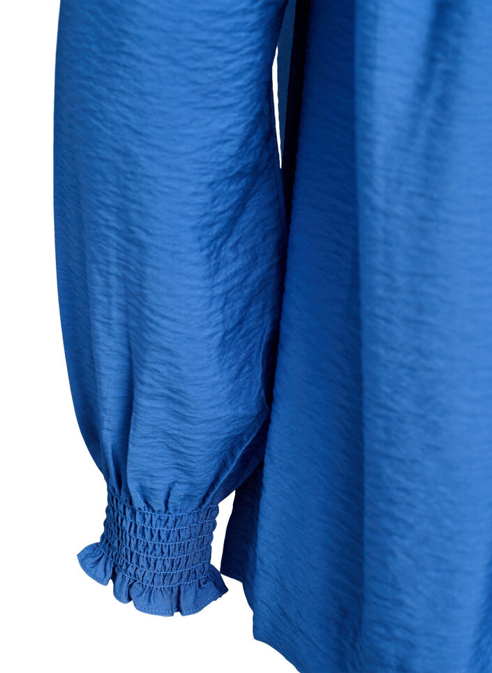 Bluse aus Viskose mit Smock und gerafften Details, Blau, Packshot image number 3