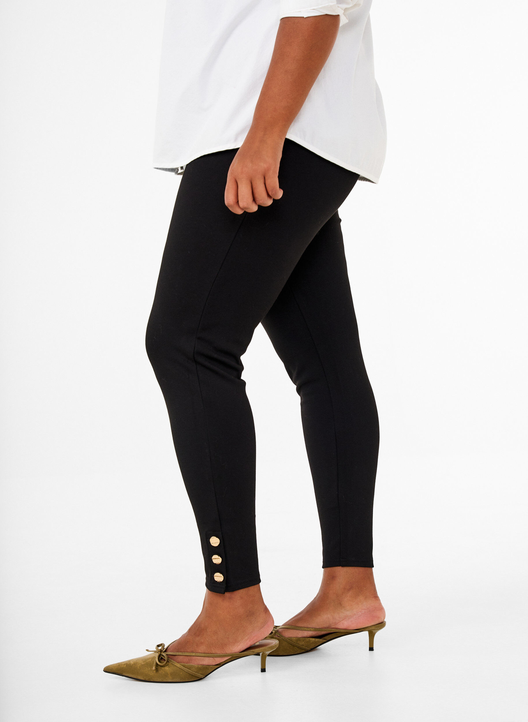ZizziLeggings aus Viskose mit Knopfdetails, Schwarz, Model image number 2
