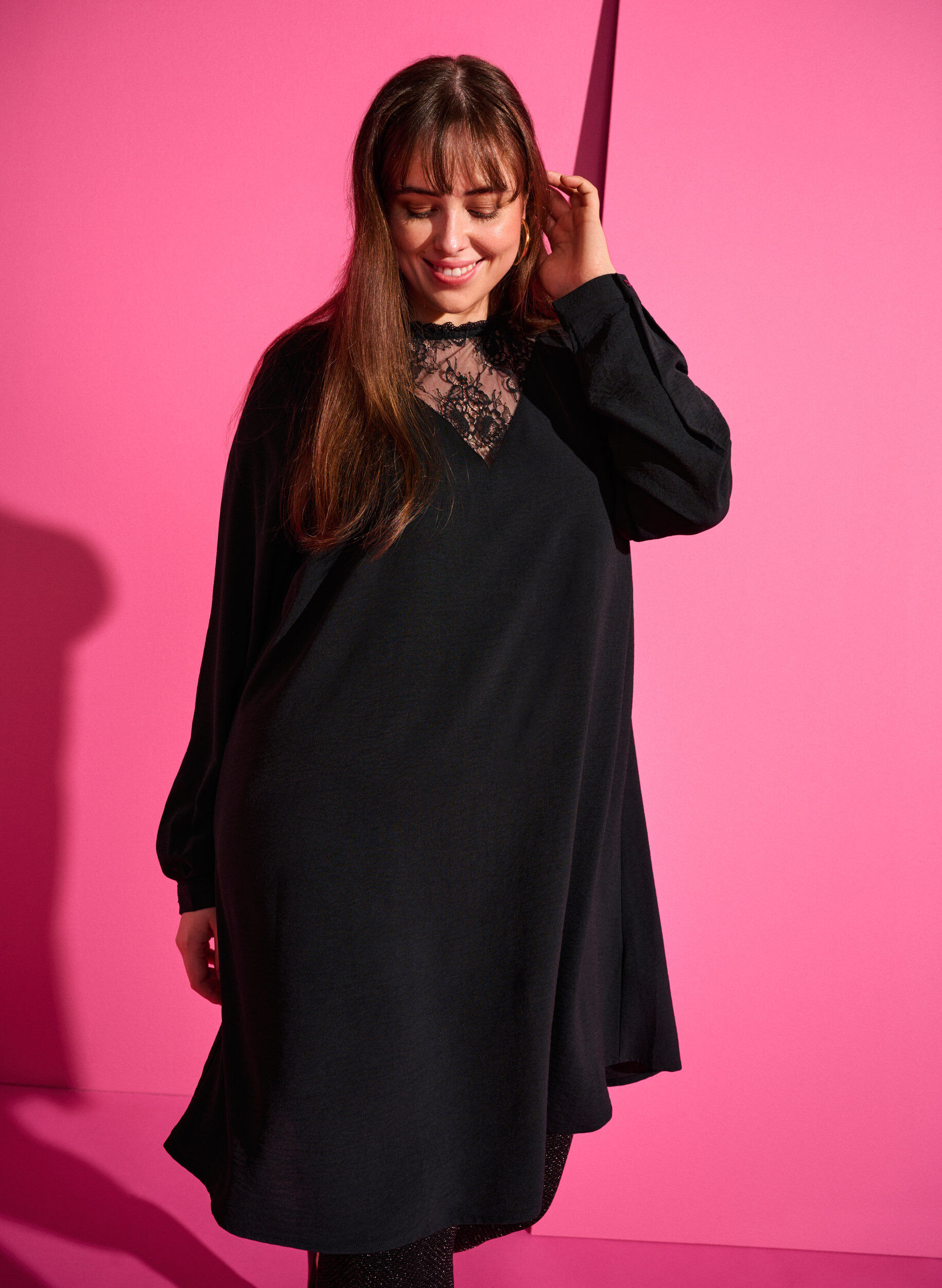 ZizziKleid mit Spitzendetails, Black, Image image number 0