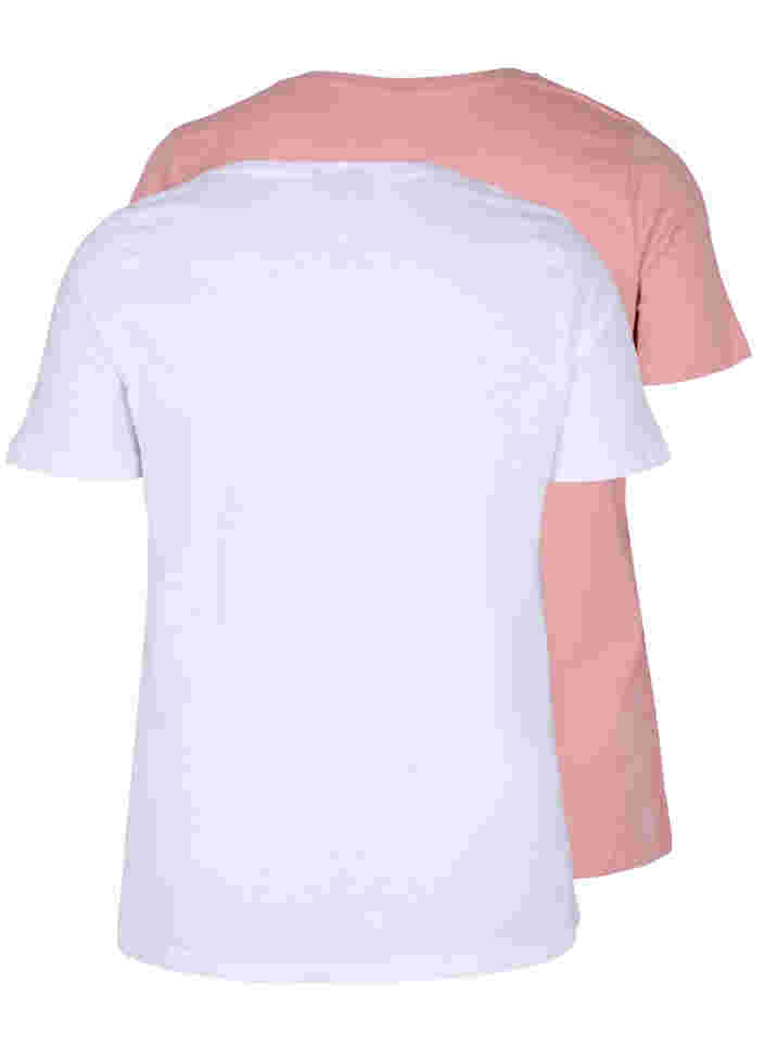 2er Pack kurzarm T-Shirts aus Baumwolle, Bright White/Blush, Packshot image number 1