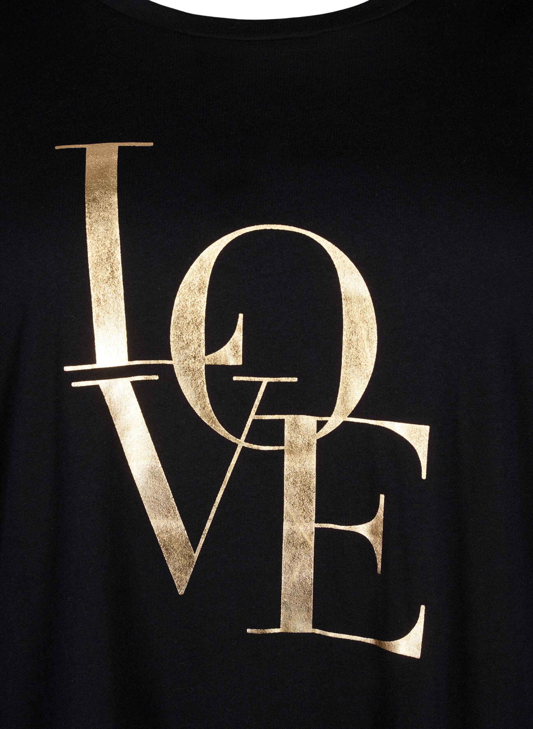 ZizziT-Shirt aus Baumwolle mit goldener Aufschrift, Black w. Gold Love, Packshot image number 2