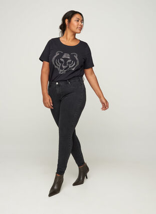 Baumwoll T-Shirt mit Nieten, Black , Model image number 2