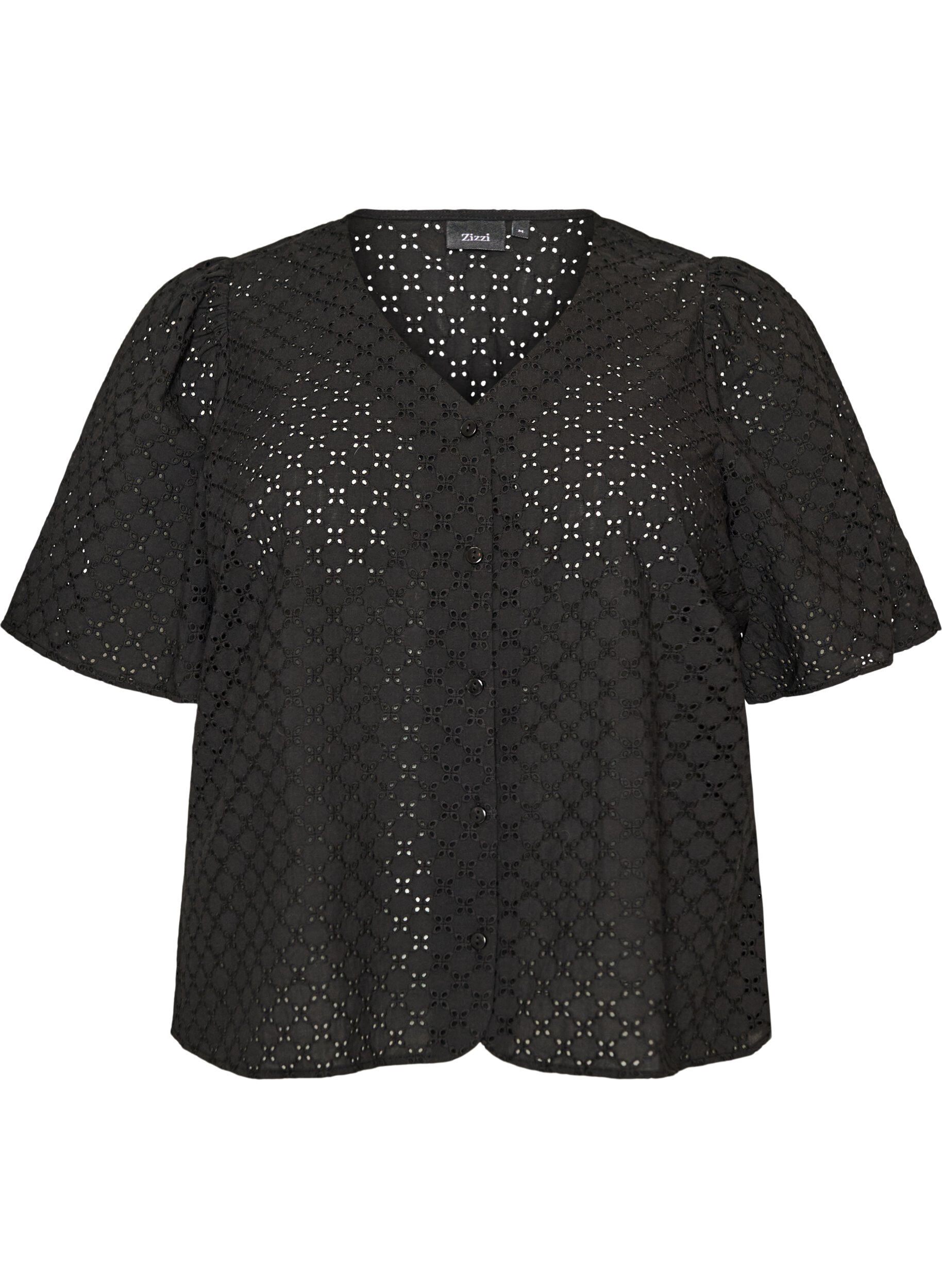 ZizziBluse aus Broderie Anglaise mit Knopfleiste, Schwarz, Packshot image number 0