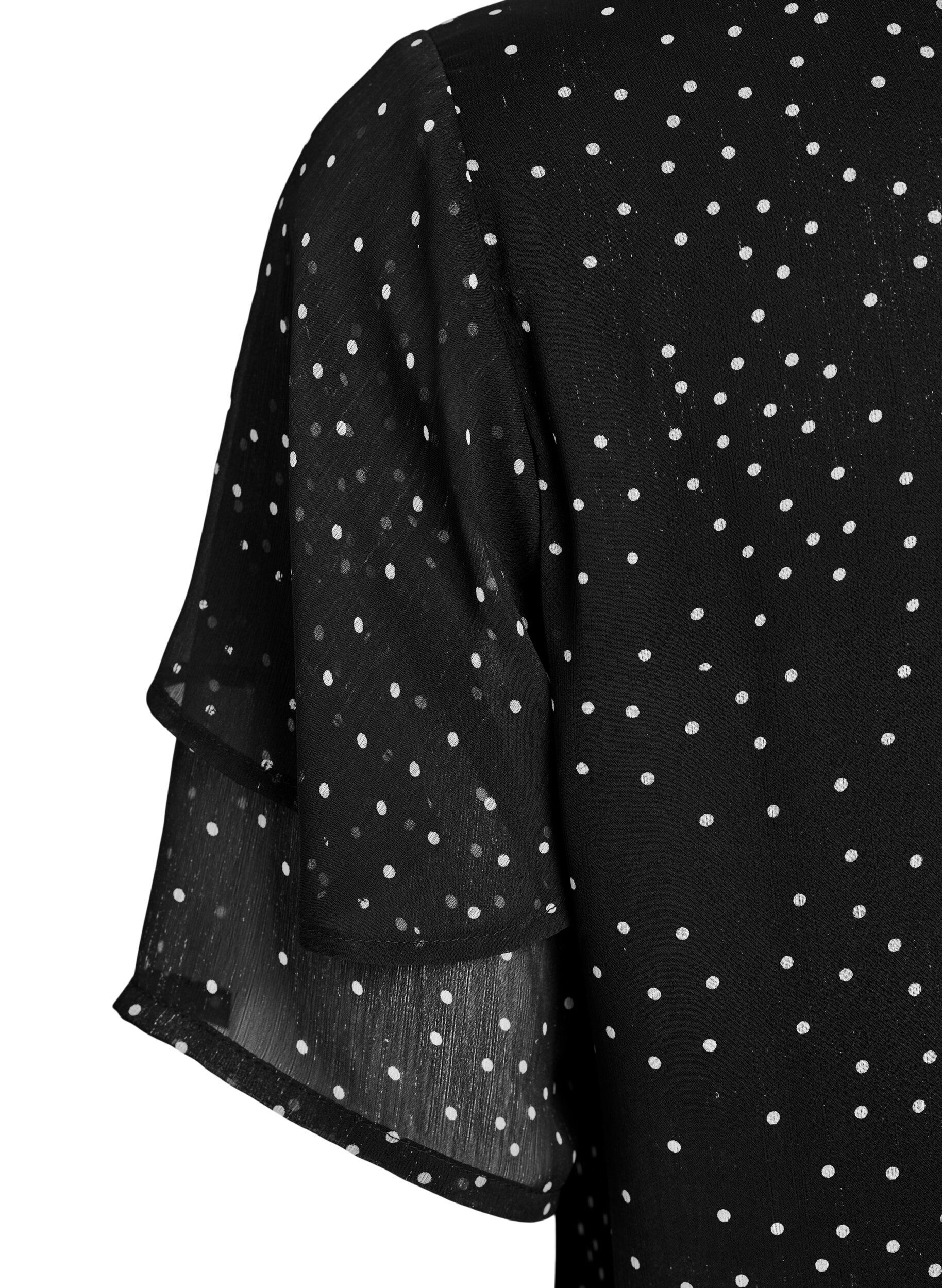 ZizziChiffonbluse mit Polka Dots und Volant&auml;rmeln, Schwarz, Packshot image number 3