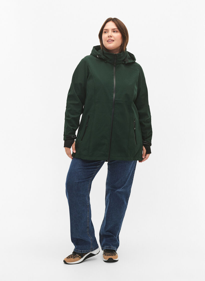 Kurze Softshell-Jacke mit abnehmbarer Kapuze, Grün, Model image number 1