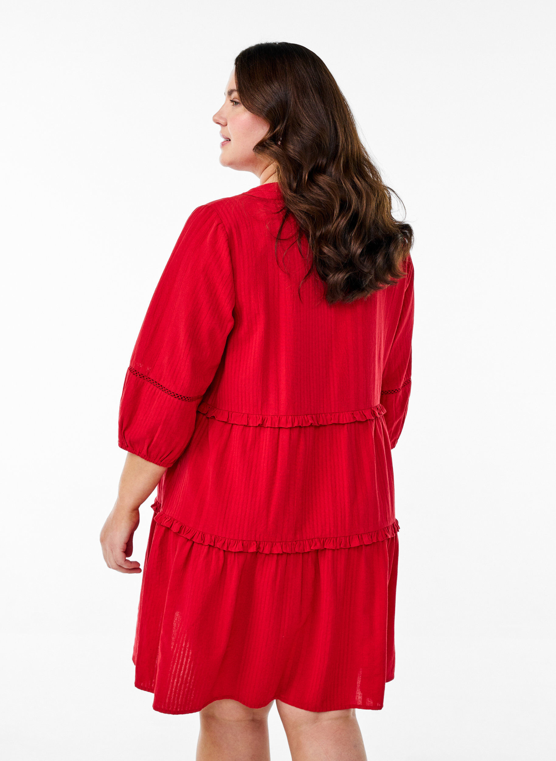 ZizziBaumwollkleid mit 3/4-&Auml;rmeln und R&uuml;schen, Rot, Model image number 2