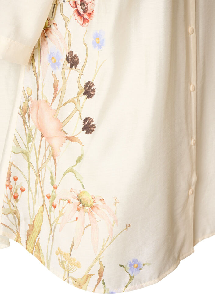 Bluse mit ellbogenlangen &Auml;rmeln und gebl&uuml;mten Details, Beige, Packshot