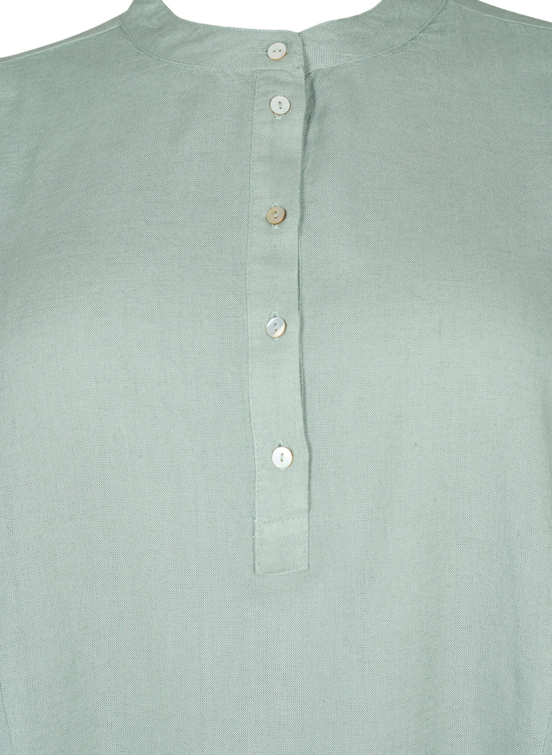 ZizziViskose-Leinen-Mix-Shirt-Bluse mit 3/4-&Auml;rmeln, Chinois Green, Packshot image number 2
