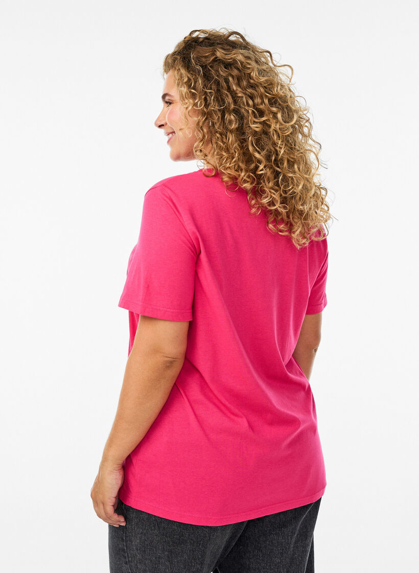 Kurzärmliges T-Shirt mit V-Ausschnitt, Pink, Model image number 2