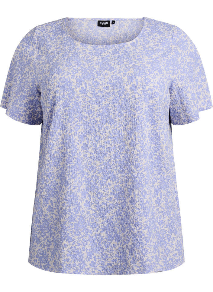 Bluse mit Struktur und kurzen &Auml;rmeln, Blau, Packshot image number 0