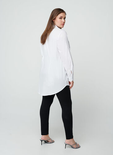 Langarm Bluse aus Baumwolle, Bright White, Model image number 1